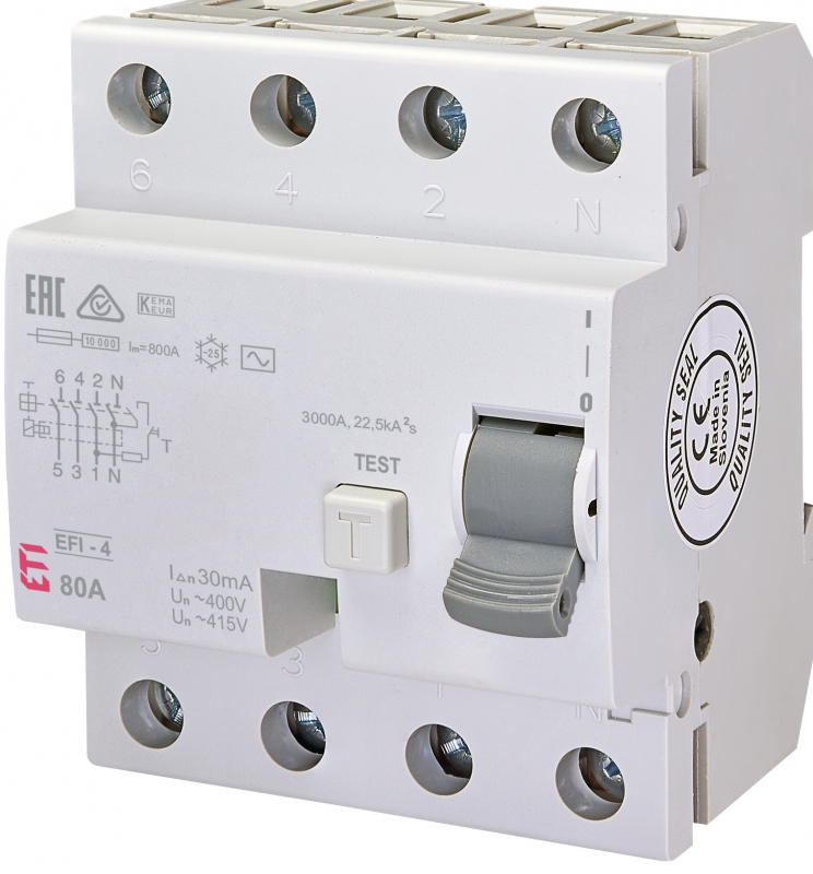WYŁĄCZNIK RÓŻNICOWOPRĄDOWY EFI-4 AC 80/0.03 - 002062145 - ETI