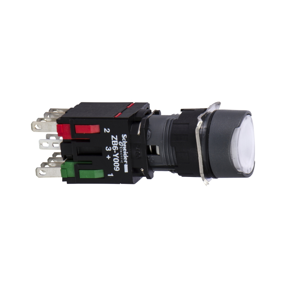 LAMPKA SYGNALIZACYJNA PRZYCISK PŁASKI SAMOPOWROTNY LED 12...24V OKRĄGŁY BIAŁY - XB6AW1B5B - SCHNEIDER ELECTRIC