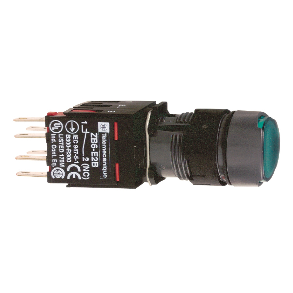 LAMPKA SYGNALIZACYJNA PRZYCISK PŁASKI SAMOPOWROTNY LED 12...24V OKRĄGŁY ZIELONY - XB6AW3B5B - SCHNEIDER ELECTRIC