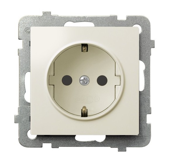 GNIAZDO POJENYNCZE Z UZIEMIENIEM SCHUKO ECRU IMPRESJA - GP-1YS/m/27 - OSPEL