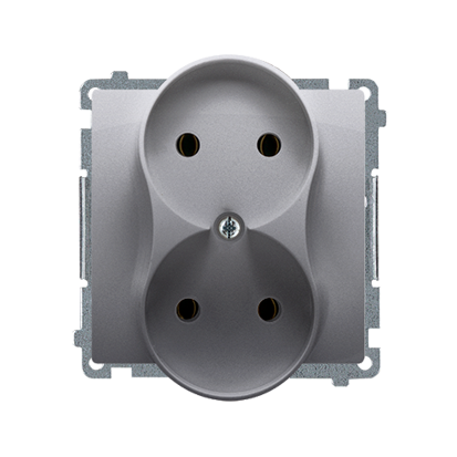 Gniazdo wtyczkowe podwójne bez uziemienia (moduł) z przesłonami torów prądowych, ?16A, 250V~, zaciski śrubowe; stal inox - BMG2MZ.01/21 - KONTAKT SIMON