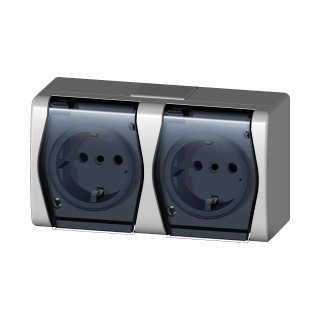 GNIAZDO PODWÓJNE Z UZIEMIENIEM SCHUKO IP44 BIAŁO-DYMNE HERMES 2 - 1025-01 - ELEKTRO-PLAST NASIELSK