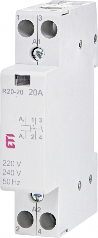 STYCZNIK MODUŁOWY 20A 2 STYKI ZWIERNE (1 MOD. 2 BIEG.) R 20-20 230V - 002461210 - ETI