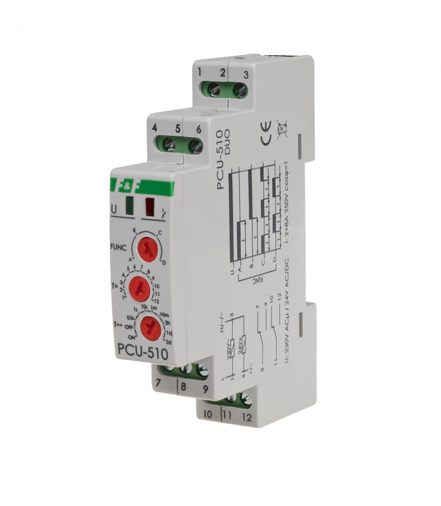 Przekaźnik czasowy, styk: 2xNO/NC 230V - PCU-510DUO - F&F