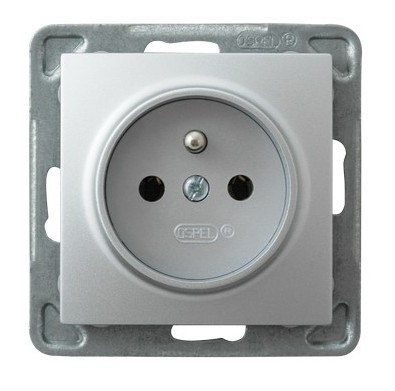 GNIAZDO POJEDYNCZE Z UZIEMIENIEM 2P+Z ZACISKI ŚRUBOWE 16A 250V IP20 SREBRNY IMPRESJA - GP-1YZ/m/18 - OSPEL