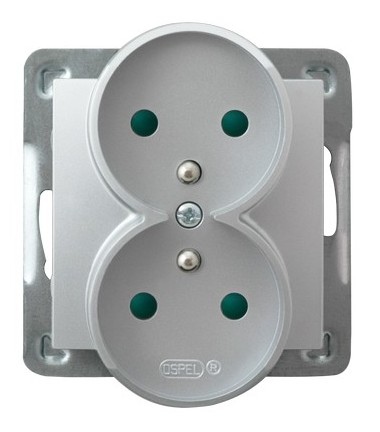 GNIAZDO PODWÓJNE Z UZIEMIENIEM 2X2P+Z Z PRZESŁONAMI ZACISKI ŚRUBOWE 16A 250V IP20 SREBRNY IMPRESJA - GP-2YRZP/m/18 - OSPEL