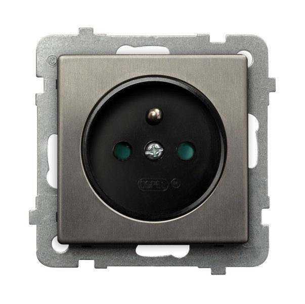 GNIAZDO POJEDYNCZE Z UZIEMIENIEM 2P+Z Z PRZESŁONAMI ZACISKI ŚRUBOWE 16A 250V IP20 STAL INOX SONATA - GP-1RMZP/m/37 - OSPEL