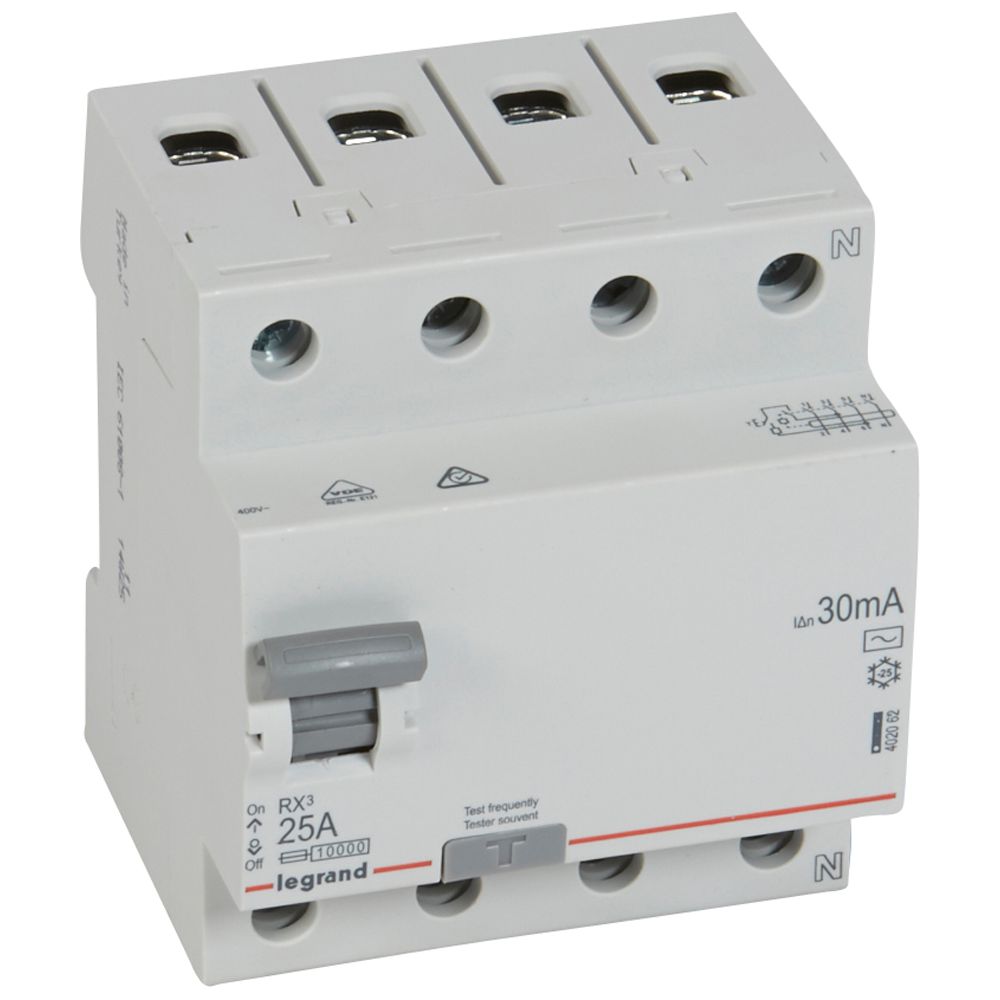 WYŁĄCZNIK RÓŻNICOWY 25A/30MA 4 BIEGUNY TYP AC RX3 - 402062 - LEGRAND