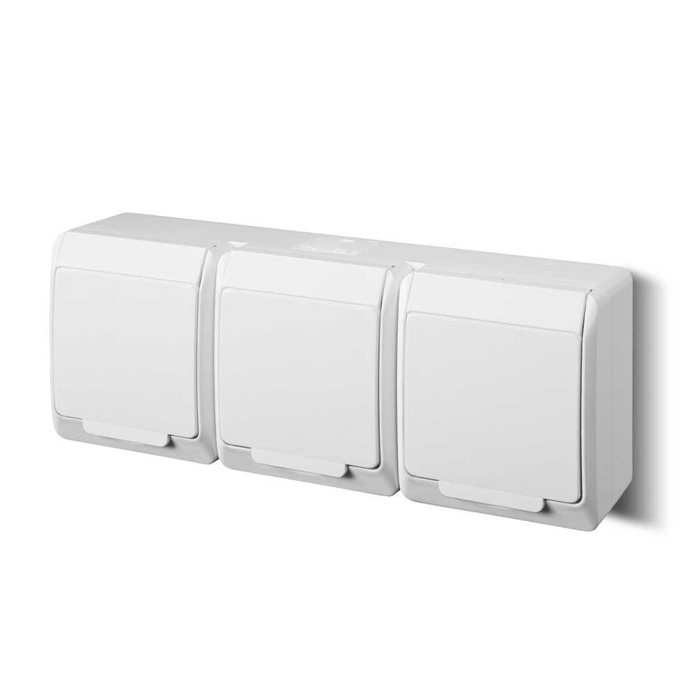 GNIAZDO POTRÓJNE Z UZIEMIENIEM SCHUKO IP44 BIAŁY HERMES - 0326-02 - ELEKTRO-PLAST NASIELSK