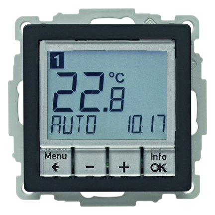 REGULATOR TEMPERATURY ZE STEROWNIKIEM CZASOWYM STYKIEM ZMIENNYM I ELEMENTEM CENTRALNYM ANTRACYT AKSAMIT Q.1/Q.3 - 20446086 - HAGER