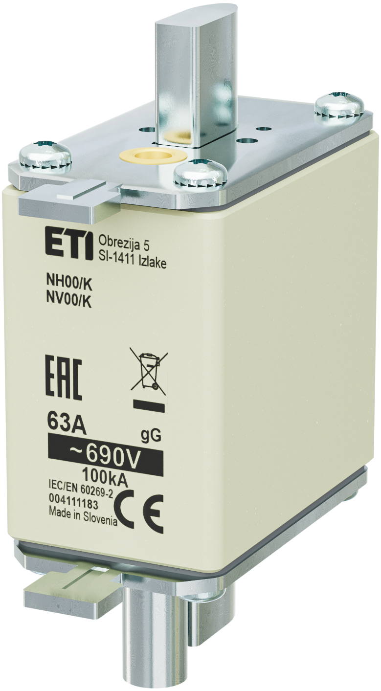 WKŁADKA TOPIKOWA NH - ZWŁOCZNA / Z WYBIJAKIEM NH00/K GG 63A/690V - 004111183 - ETI