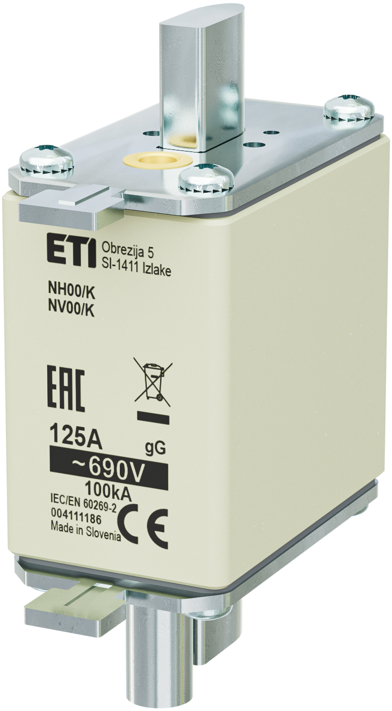 WKŁADKA TOPIKOWA NH - ZWŁOCZNA / Z WYBIJAKIEM NH00/K GG 125A/690V - 004111186 - ETI