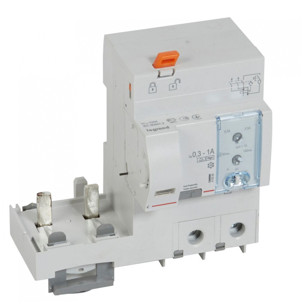 BLOK RÓŻNICOWY 125A Z REGULACJĄ 2-POLOWY 300-1000MA TYP HPI SERII DX3 PR 302 - 410584 - LEGRAND
