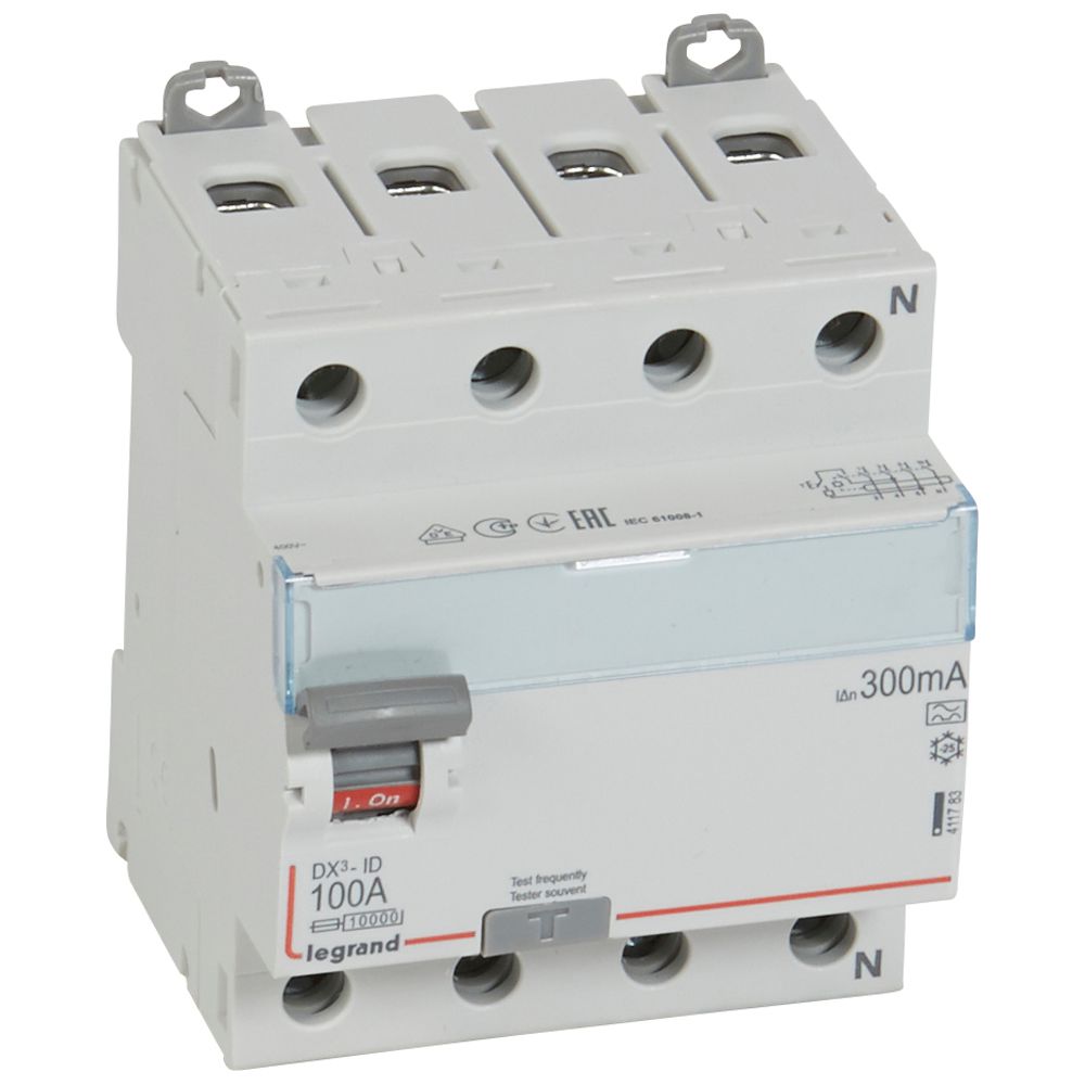 WYŁĄCZNIK RÓŻNICOWY 100A 300MA 4-POLOWY TYP A SERII DX3 P304 - 411783 - LEGRAND