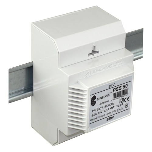 TRANSFORMATOR JEDNOFAZOWY IP30 NA SZYNĘ TH-35 PSS 50 230/ 12V Z ZABEZPIECZENIEM - 16012-9981 - BREVE