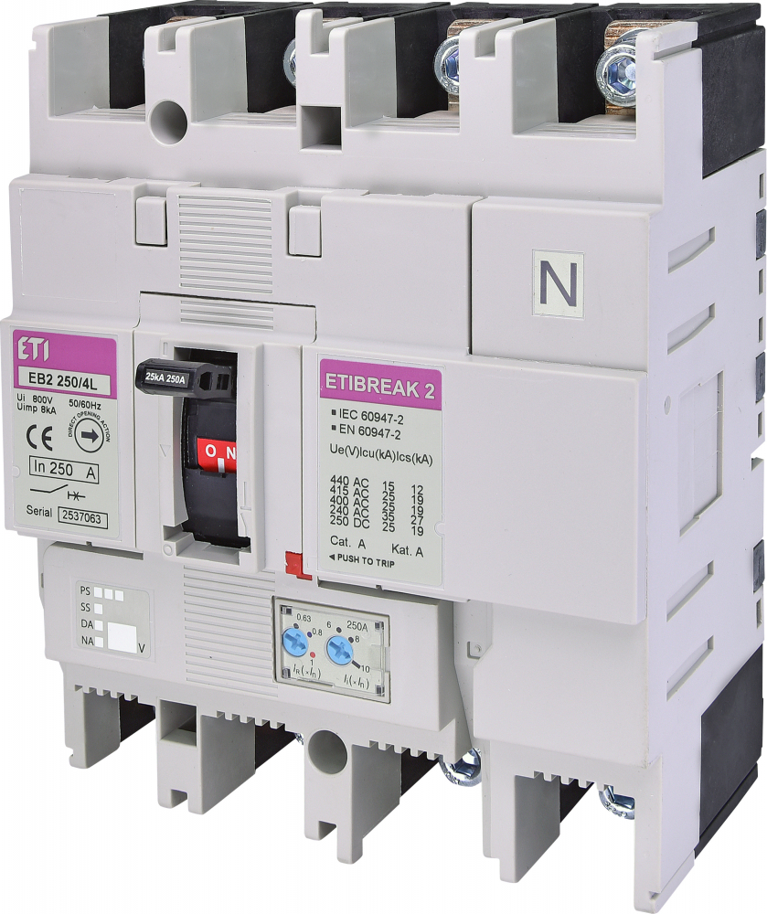 WYŁĄCZNIK MOCY 4P, 25KA, WYZW. TM EB2 250/4L 200A 4P - 004671075 - ETI
