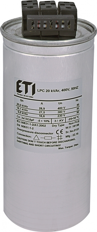 KONDENSATOR LPC 20 KVAR, 400V, 50HZ - 004656753 - ETI
