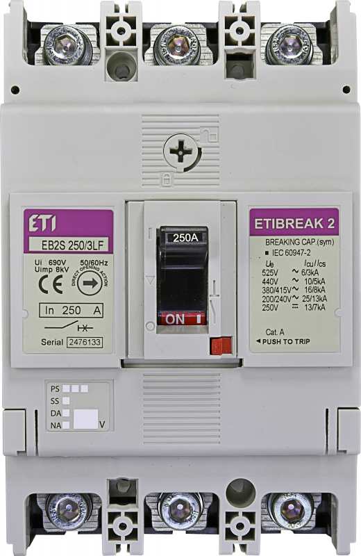 WYŁĄCZNIK MOCY 3P, 16KA, WYZW. TM (BEZ REGULACJI) EB2S 250/3LF 250A 3P - 004671813 - ETI