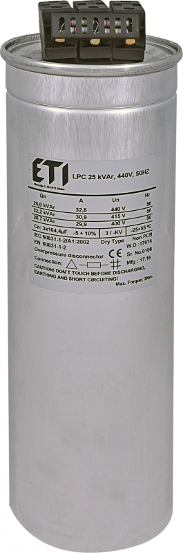 KONDENSATOR LPC 10 KVAR, 440V, 50HZ - 004656760 - ETI