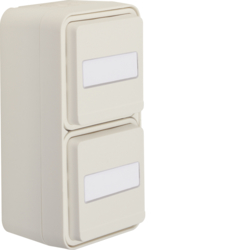 GNIAZDO SCHUKO 2P+Z KOMPLETNE PODWÓJNE PIONOWE Z POLEM OPISOWYM IP55 BIAŁY W.1 - 47703532 - HAGER