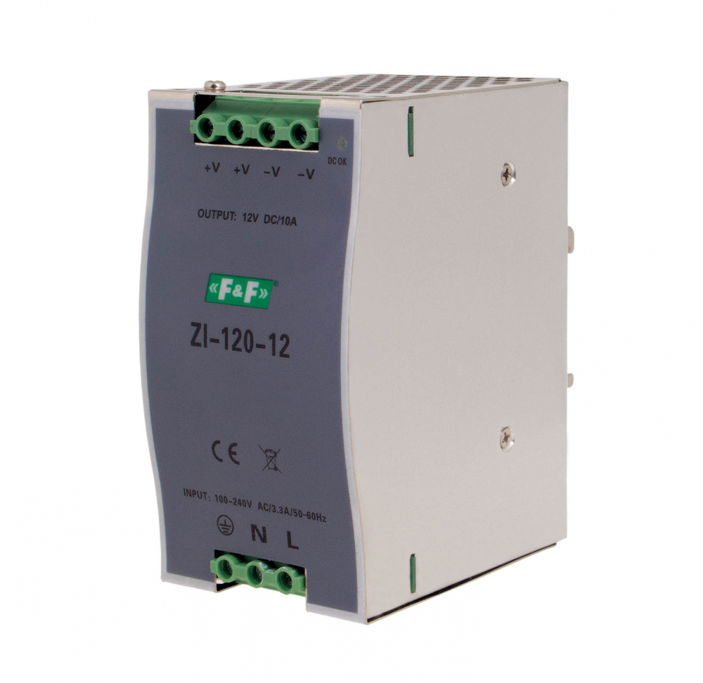 Zasilacz impulsowy przemysłowy nap. wej. 90÷264V AC/120÷370V DC, P=120W nap. Wyj. 12V DC - ZI-120-12V - F&F