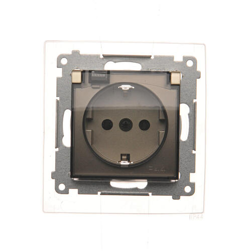 Gniazdo Schuko do wersji IP44 z przesłonami z uszczelką ramki (moduł) 16A, 250V~, zaciski śrubowe, klapka transparentna; złoty mat - DGSZ1BZ.01/44A - KONTAKT SIMON
