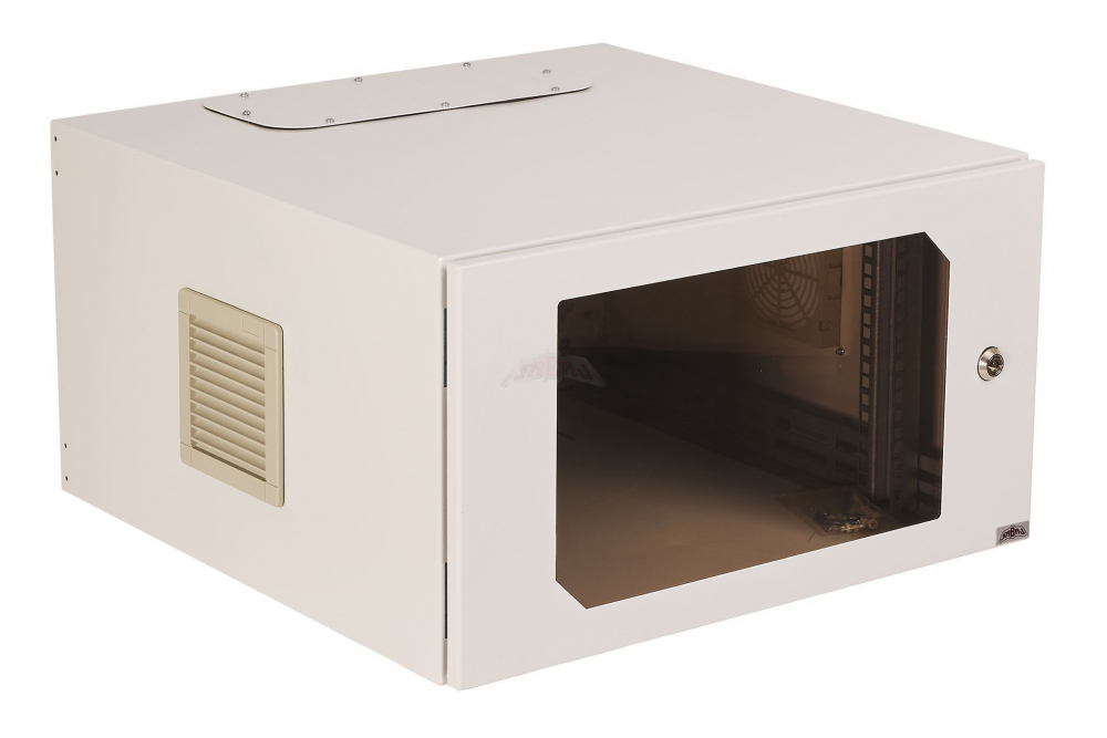 SZAFA WISZĄCA 19" 6UX600X600 MM IP 54, ŚCIANY BOCZNE PEŁNE, DRZWI Z SZYBĄ,WEWNĘTRZNA, JASNOSZARY. - SWK19-6U-60-DS-W - SABAJ