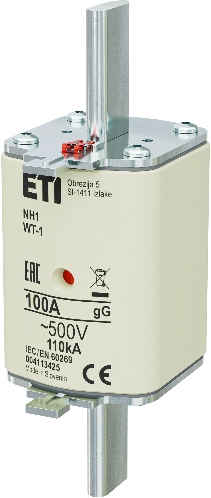 WKŁADKA TOPIKOWA NH - ZWŁOCZNA / KOMBI / POKRYWY STALOWE NH1/WT-1 GG 100A/500V G - 004113425 - ETI