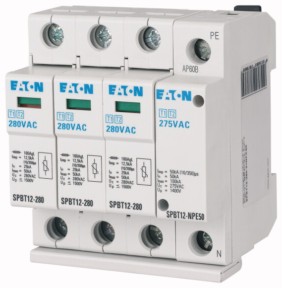 OGRANICZNIK PRZEPIĘĆ AC TYP T1+T2 1+NPE 12,5kA 280V SPBT12-280-3+NPE50 - 184750 - EATON