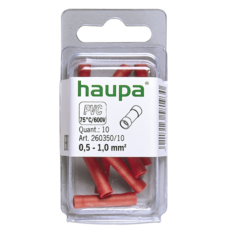 ZŁĄCZKA DOCZOŁOWA IZOLOWANA 0,5-1,0 MM PVC CZERWONA 10 SZT. - 260350/10/B - HAUPA