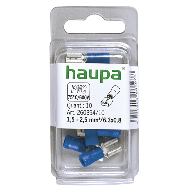 NASUWKA IZOLOWANA 1,5-2,5/6,3 X 0,8 PVC NIEBIESKA 10 SZT. - 260394/10/B - HAUPA