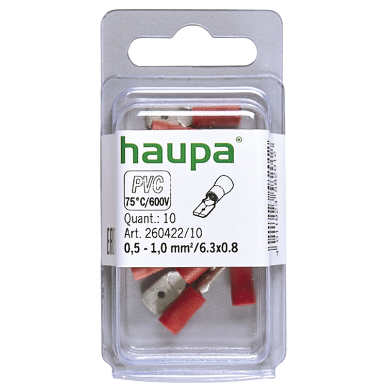 WSUWKA IZOLOWANA 0,5-1,0/6,3 X 0,8 PVC CZERWONA 10 SZT. - 260422/10/B - HAUPA