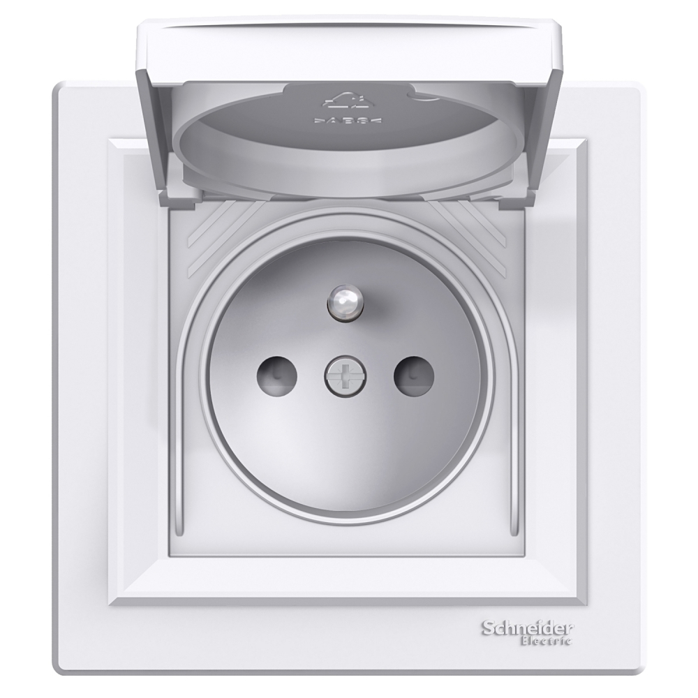 GNIAZDO POJEDYNCZE Z UZIEMIENIEM 2P+Z DO SYSTEMU RAMKOWEGO Z KLAPKĄ IP44 ZACISKI ŚRUBOWE KOMPLETNE 16A 250V BIAŁY ASFORA - EPH2800621 - SCHNEIDER ELECTRIC