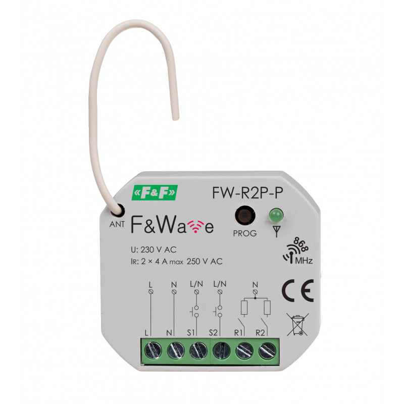 Radiowy podwójny przekaźnik bistabilny do puszki montażowej O60 85÷265V AC/DC, multifunkcyjny, do montażu podtynkowego - FW-R2P-P - F&F