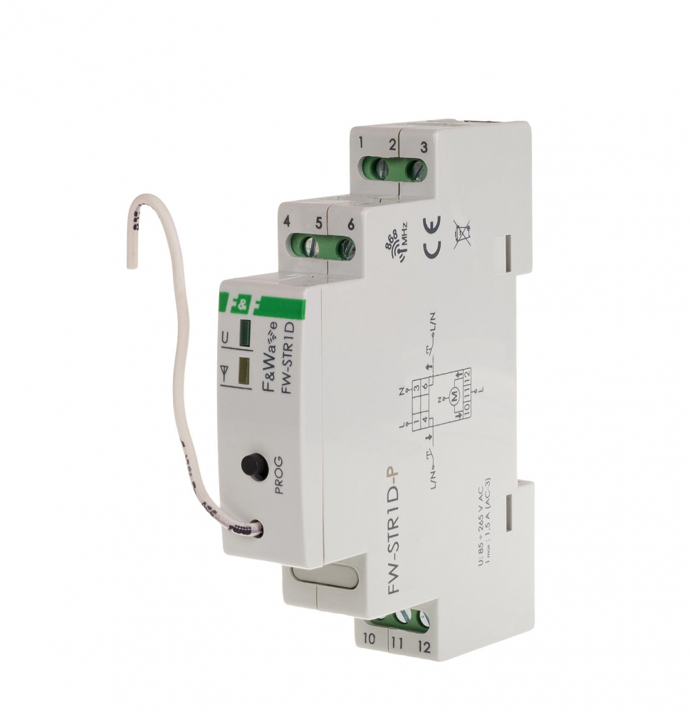 Radiowy sterownik rolet 230V- montaż DIN 85÷265V AC/DC, multifunkcyjny, na szynę DIN - FW-STR1D-P - F&F