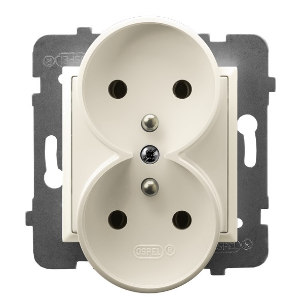 GNIAZDO PODWÓJNE Z UZIEMIENIEM 2X2P+Z ZACISKI ŚRUBOWE 16A 250V IP20 ECRU ARIA - GP-2URZ/m/27 - OSPEL