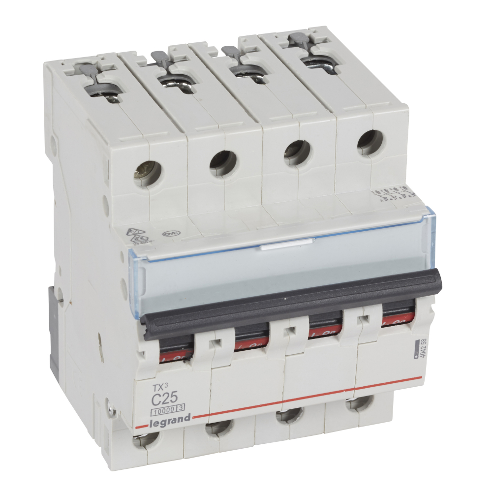 WYŁĄCZNIK NADPRĄDOWY C 25A 4-POLOWY CHARAKTERYSTYKA C SERII TX3 S 314 - 404258 - LEGRAND