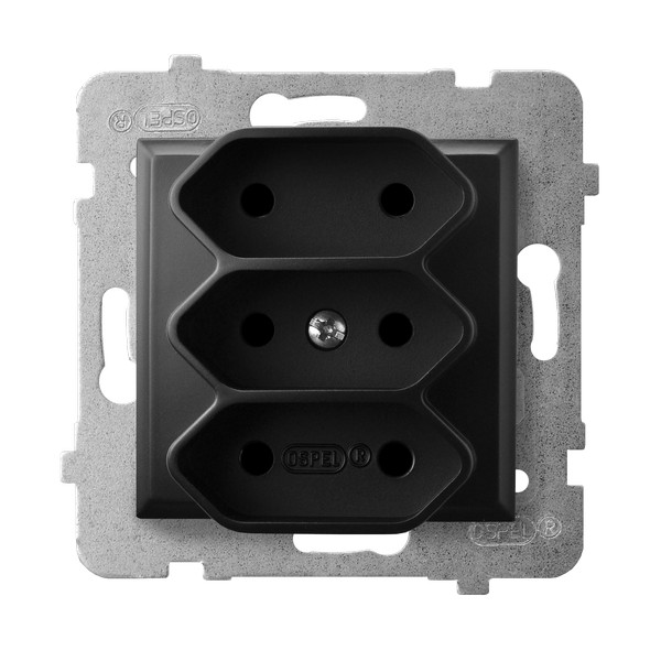 GNIAZDO POTRÓJNE BEZ UZIEMIENIA 3P EURO ZACISKI ŚRUBOWE 2.5A 250V IP20 CZARNY METALIK ARIA - GP-3U/m/33 - OSPEL