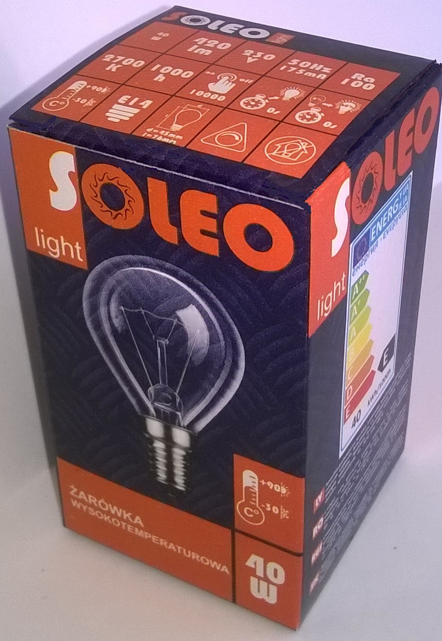 ŻARÓWKA WYSOKOTEMPERATUROWA E14 P45 40W SOLEO - WST-2628 - HELIOS żarówki