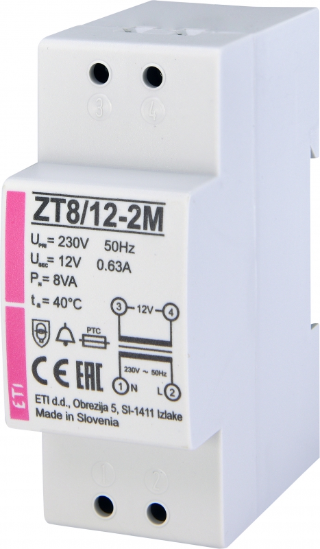 TRANSFORMATOR DZWONKOWY 2P 230V/12V ZT8/12-2M - 002411011 - ETI