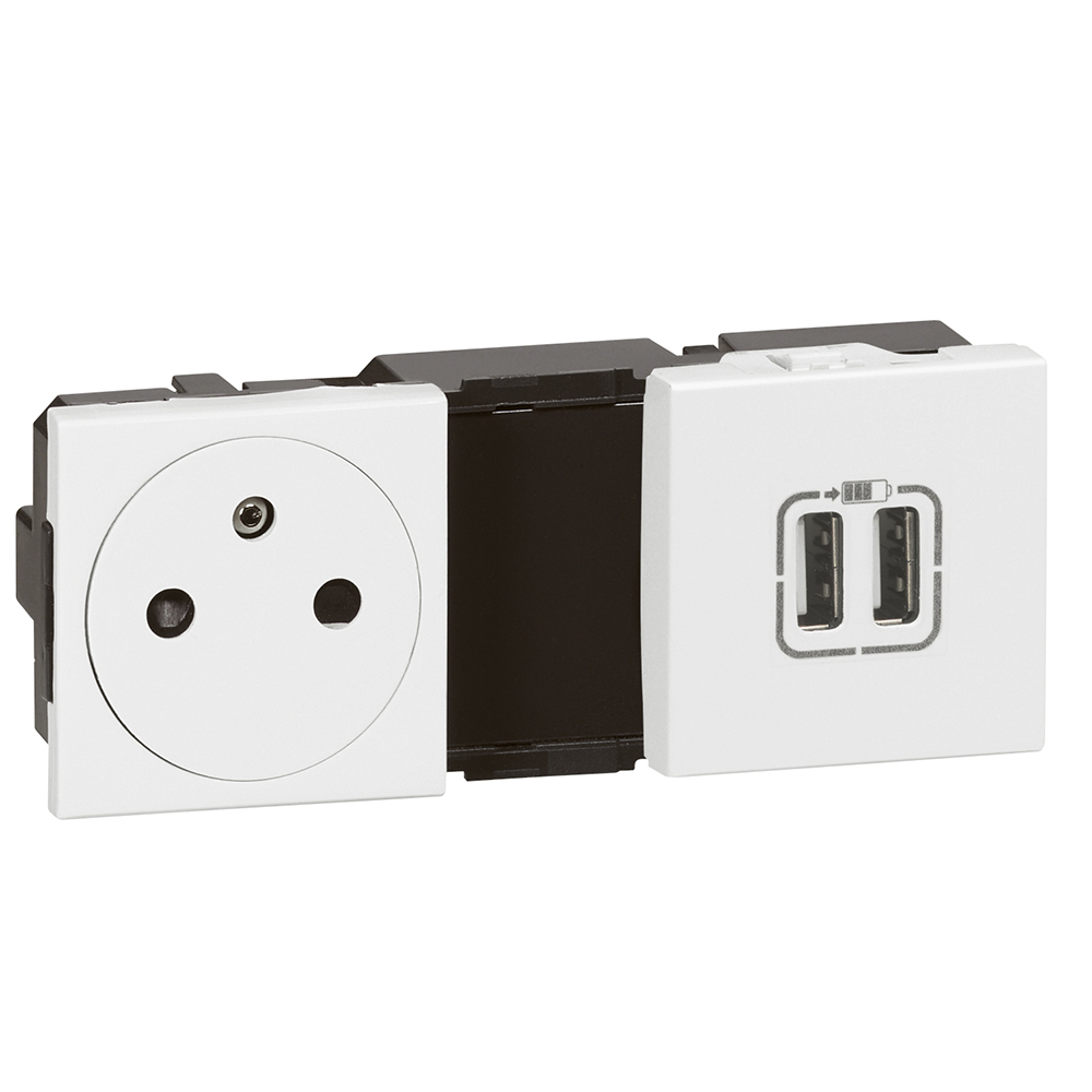 ŁADOWARKA USB 2400 MA + GNIAZDO 2P+Z ZESTAW ZESPOLONY BIAŁY MOSAIC - 077595 - LEGRAND