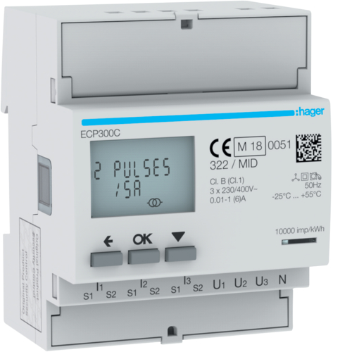 Licznik energii elektr. 3-f, przekł. 1-5A 4M, wyjście imp., MID agardio.measure. - ECP300C - HAGER