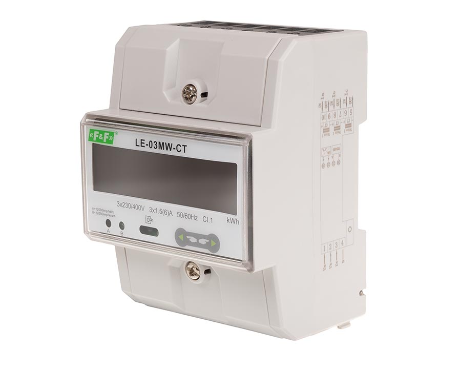 Dwutaryfowy licznik energii elektrycznej, 3-fazowy, 2-kierunkowy z Modbus RTU, do pomairu półpośredniego - LE-03MW-CT - F&F