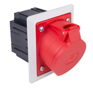 GNIAZDO TABLICOWE Z PUSZKĄ I RAMKA TWIST 32A 4P 400V 80X97MM CZERWONY KOŁNIERZ JASNO SZARY - 424-6pkr - PCE