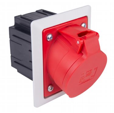 GNIAZDO TABLICOWE Z PUSZKĄ I RAMKA 32A 5P 400V 80X97MM CZERWONY KOŁNIERZ JASNO SZARY TWIST - 425-6pkr - PCE
