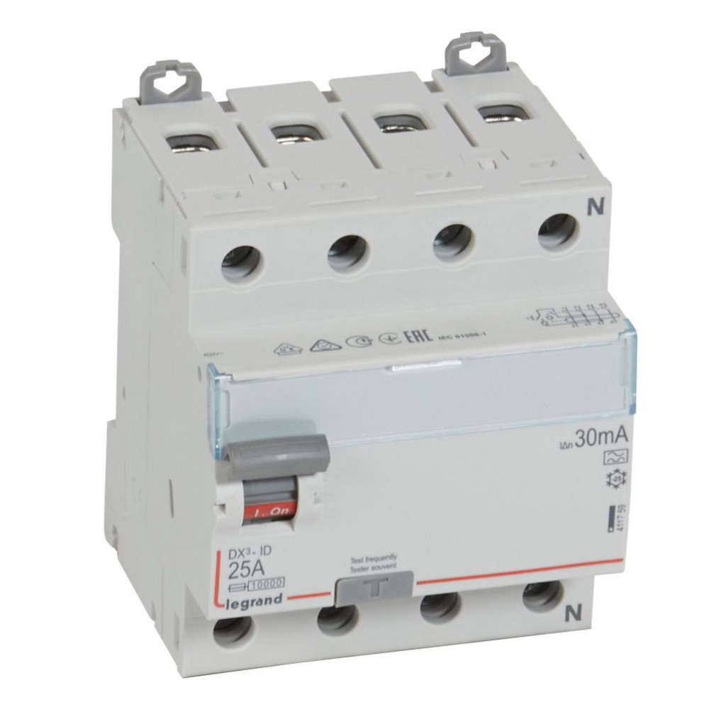 WYŁĄCZNIK RÓŻNICOWY 25A 30MA 4-POLOWY TYP A SERII DX3 P304 - 411759 - LEGRAND