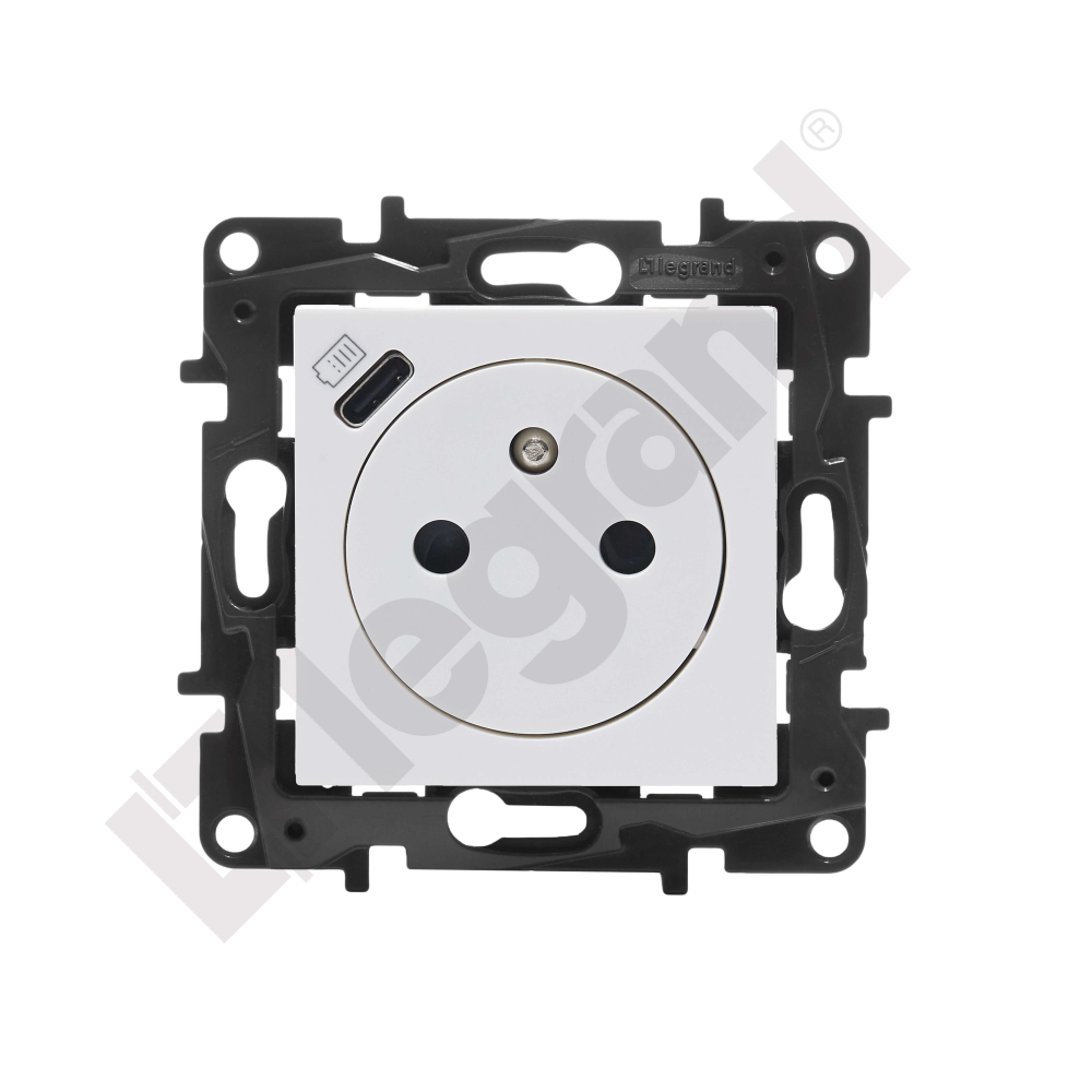 GNIAZDO POJEDYNCZE Z UZIEMIENIEM 2P+Z Z PRZESŁONAMI ZACISKI AUTOMATYCZNE Z USB TYPU C UMIESZCZONYM W PLAKIETCE NILOE STEP - 863138 - LEGRAND