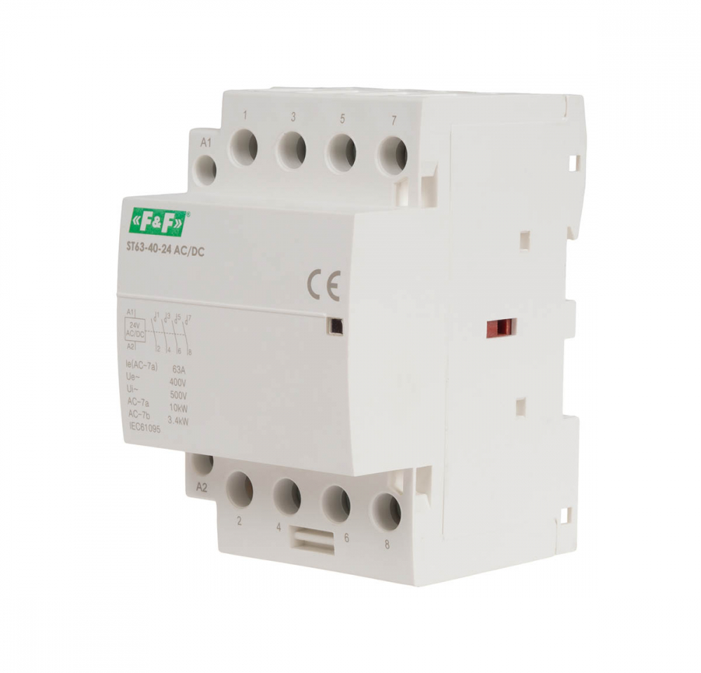 Stycznik modułowy, montaż na szynie, styki 4xNO, 63A, 24V DC - ST63-40-24ACDC - F&F