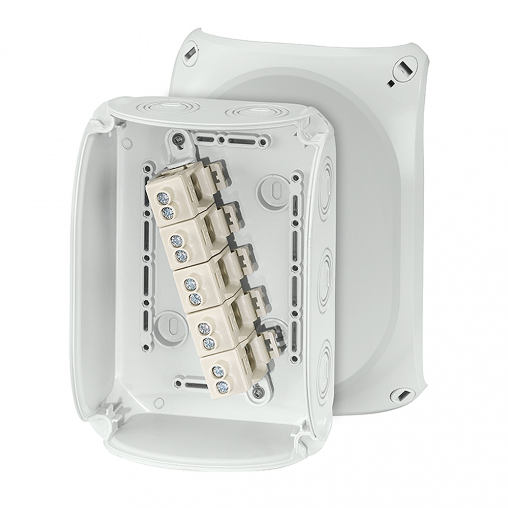 PUSZKA DO INSTALACJI ZEWNĘTRZNYCH., SZARA, IP 66/IP 67, 180x130x77, Z ZAC.. 5-BIEG., 10 mm2, Cu, KF 1010 G - 62000061 - HENSEL
