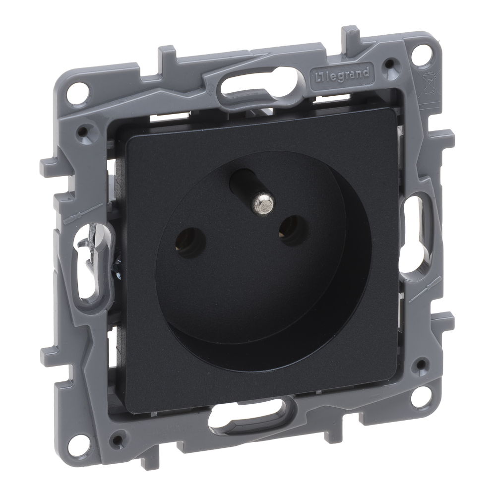 GNIAZDO POJEDYNCZE Z UZIEMIENIEM 2P+Z ZACISKI ŚRUBOWE 16A 250V IP20 ANTRACYT NILOE SELECTION - 762240 - LEGRAND